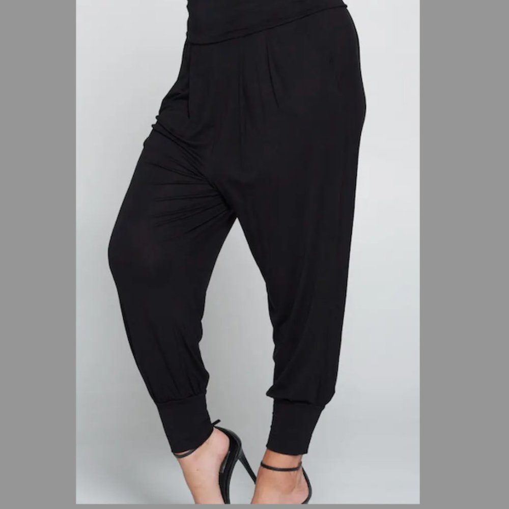 Banded Waist Harem Joggers Navy Blue Plus Boho - Picture 5 of 5